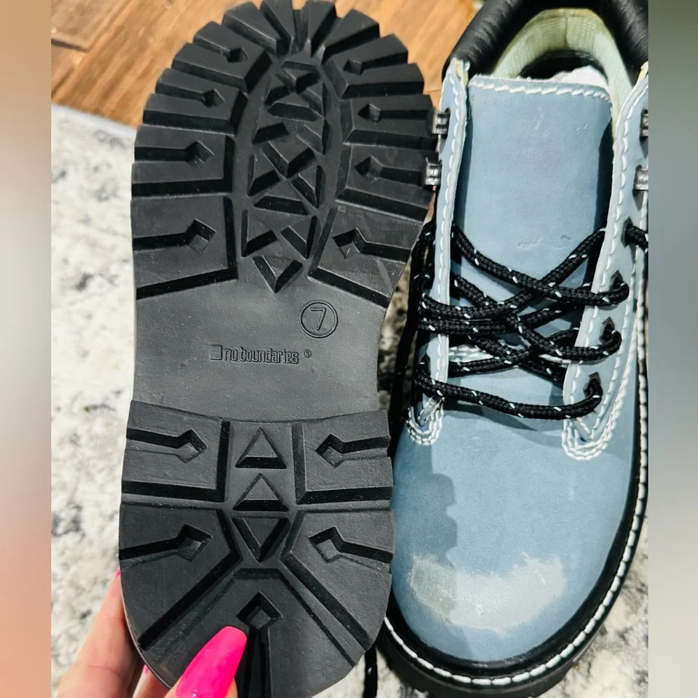 No Boundaries Blue Distressed Zip Stitch Accent Hiker Boots
